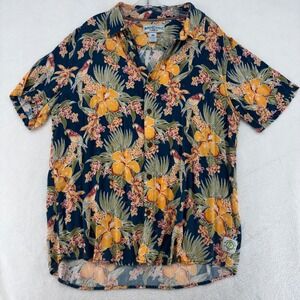 Margaritaville Mens XL Rayon Tropical Parrot Hibiscus Floral Button Down Shirt